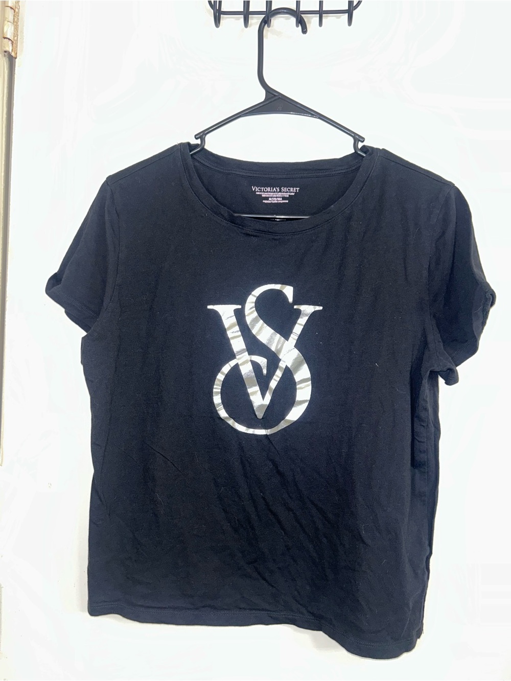 Victoria's Secret Black Tee with Silver Zebra Logo